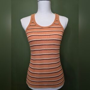 Fitted Multicolored Strippes Tank Top With Scoop Neck and Sleeveless Design